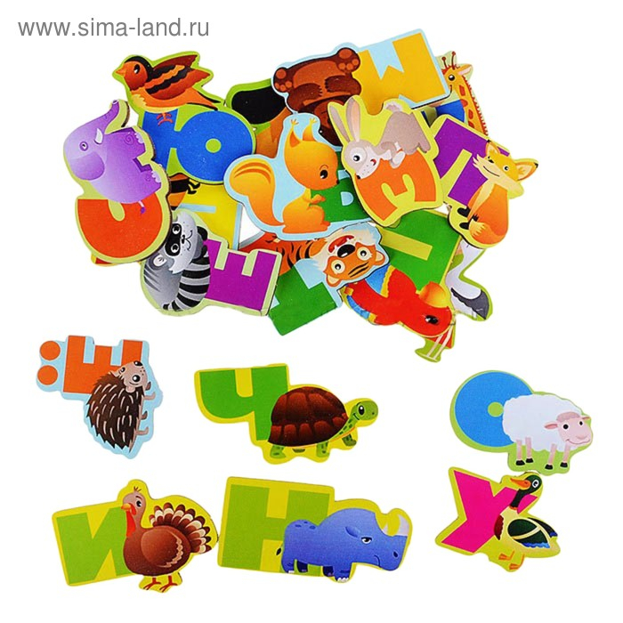 Алфавит русский &laquo;Животный мир&raquo;, буква 5 &times; 6 см, дерево, бумага, магнитный винил