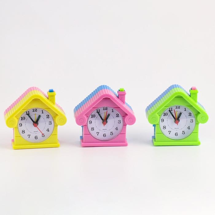 Часы настольные будильник детский с подсветкой "Домик", 9 х 8.5 см, микс