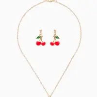 Набор 2 пред-та: серьги,кулон "Вишенки", цвет красный в золоте 44+удл.