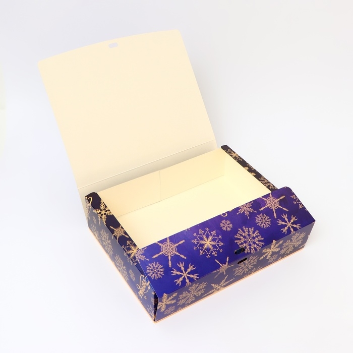 Новый год. Коробка подарочная новогодняя складная, упаковка, &laquo;Звезды на синем фоне&raquo;, 31 &times; 24,5 &times; 8 см.