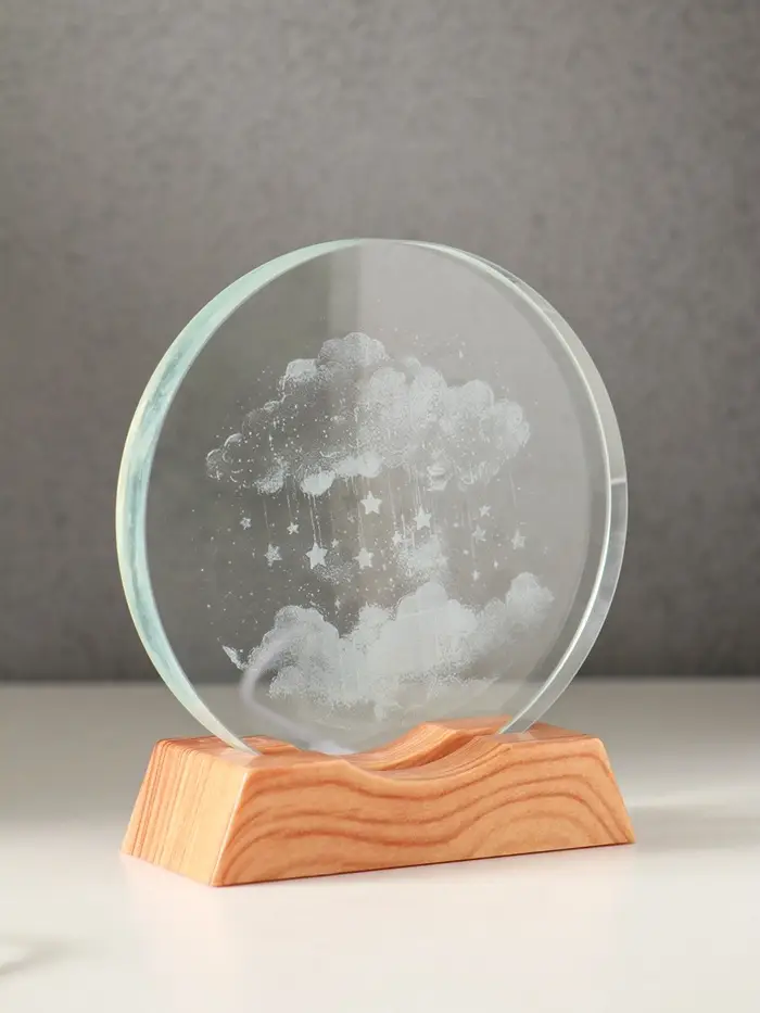 Сувенир стекло свет "Диск. Облако со звёздами" 5хLED d=10 см, USB 10х4х11,4 см