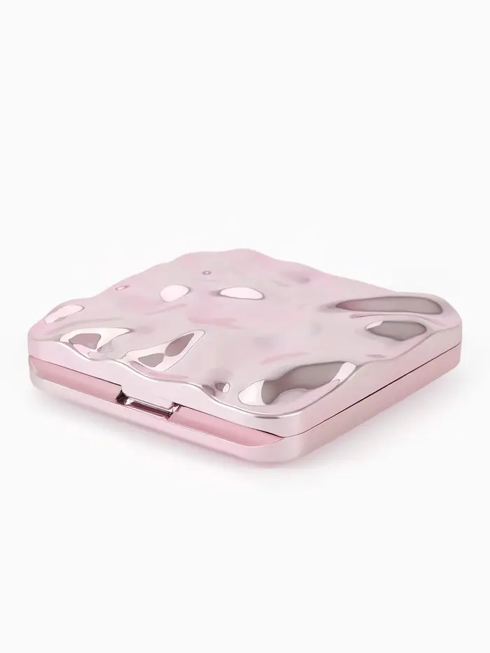 Зеркало складное квадрат (2) с/увел ВОЛНЫ 7,5см пластик розовый пакет QF