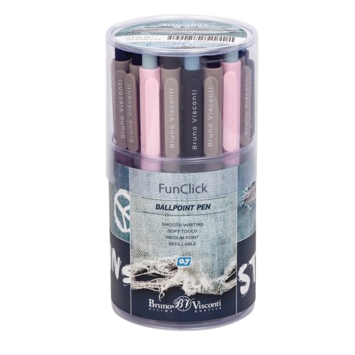 Ручка шариковая автоматическая FreshWrite FunClick. FunClick Jeans, узел 0.7 мм, синие пигментные чернила, корпус Soft Touch, МИКС