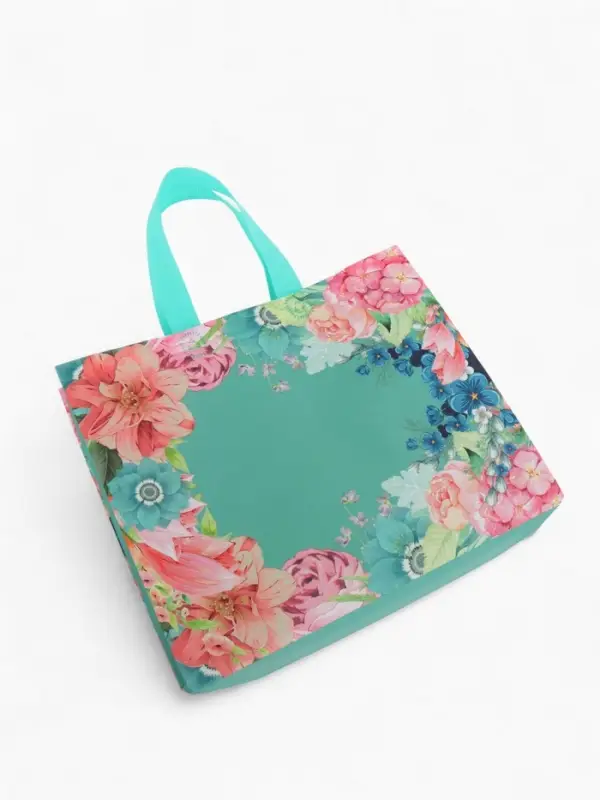 Сумка для покупок Цветы, 32*10*26. отд без молнии,  голубой