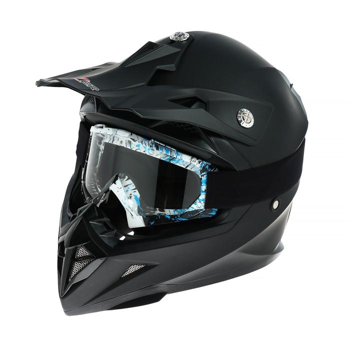 Очки-маска для езды на мототехнике, стекло прозрачное, белый-синий-чёрные, ОМ-23