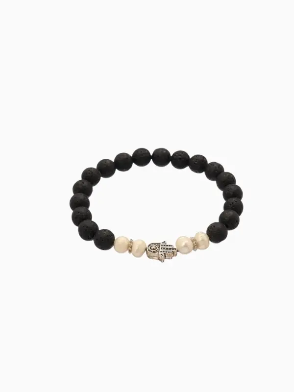 Браслет "Хамса" жемчуг, лава, длина 18 см