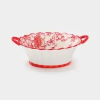 Бульонница с ручками Botanica, 20&times;17&times;6 см, фарфор, белая, красная