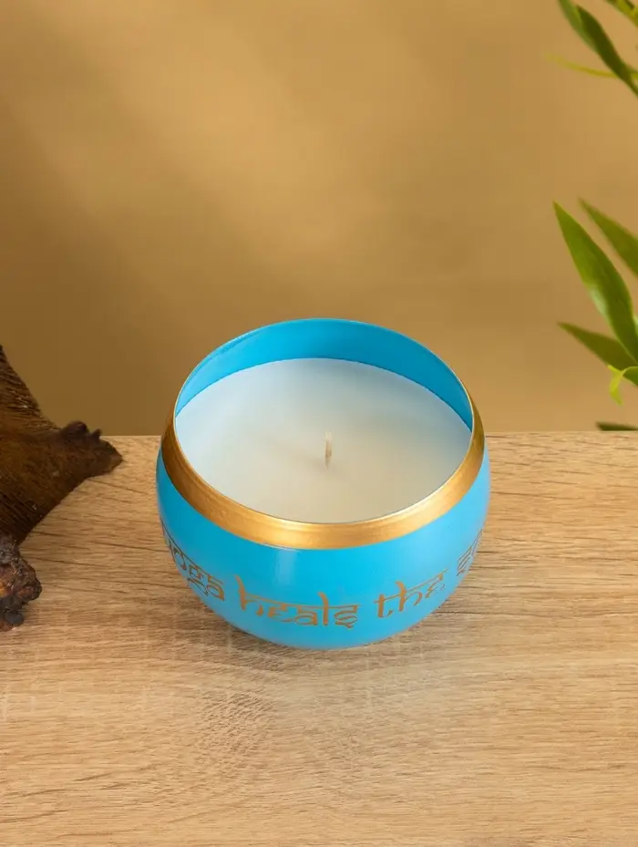 Свеча в чаше Yoga heal the soul голубая, соевый воск 200 гр 8,5х7 см