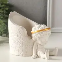 Карандашница "Ангел" 12х10 см, гипс, белый с золотом