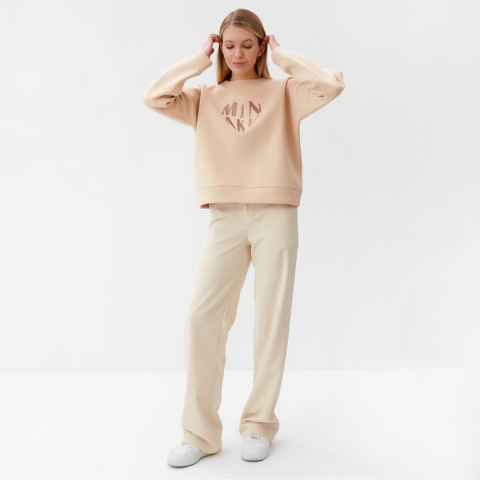 Свитшот женский MINAKU: Velvet Collection цвет молочный, размер 48