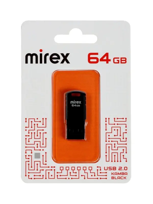 Флешка Mirex KAMBA, 64 Гб ,USB 2.0, чт до 23 Мб/с, зап до 20 Мб/с, черная