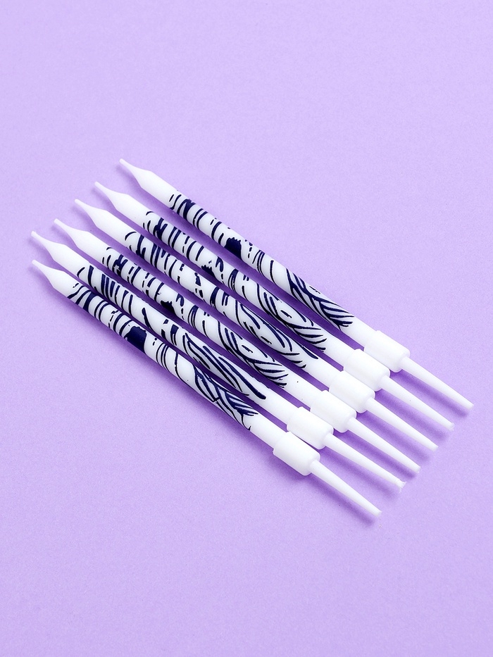 Свечи для торта "Волнистые линии", 6 шт, белый с фиолетовым