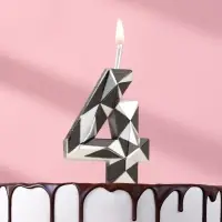 Свеча для торта &laquo;Алмаз&raquo;, цифра 4, серебристый металлик