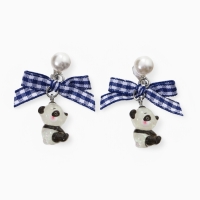 Серьги-клипсы детские "Выбражулька" панда с бантом клетка и жемчужиной, цветные