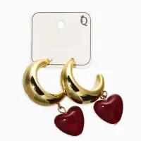 Серьги "Новый стиль", сердечки, цвет бордовый в золоте d3см