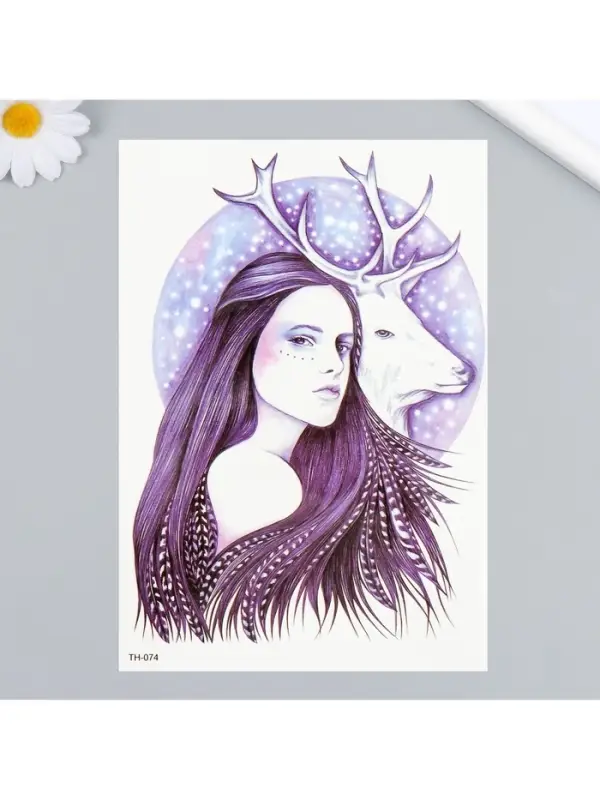 Переводная тату на тело цветная &laquo;Девушка и олень&raquo;, 21&times;14.8 см