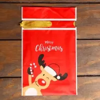 Пакет полиэтиленовый подарочный &laquo;Олень&raquo;, с завязками, 15&times;23 см