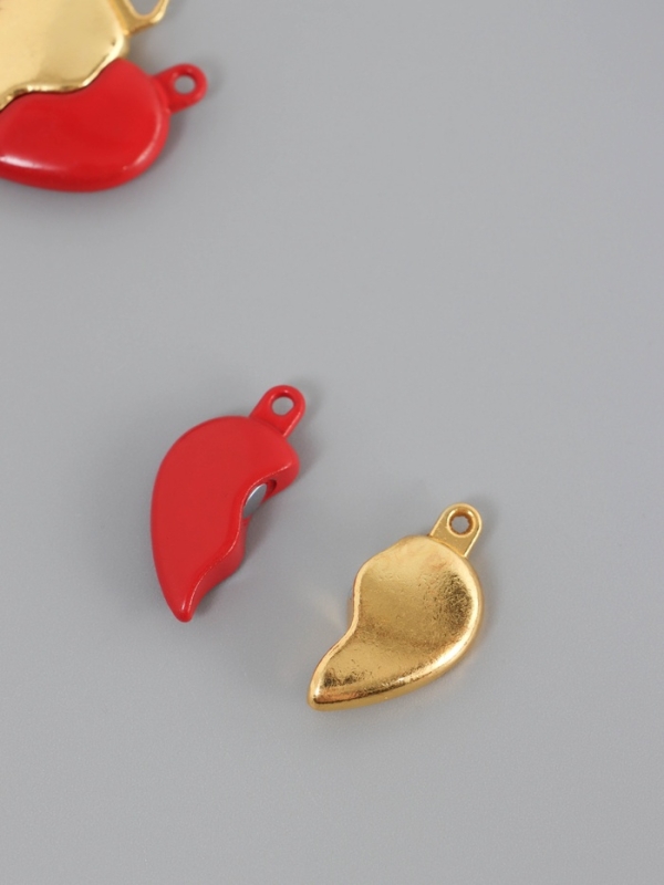 Замок магнитный металл "Вторая половинка, сердце" набор 2 шт красно-золотой 2,6х2,2 см