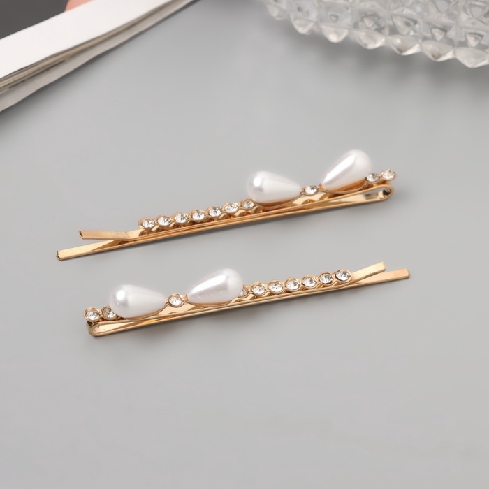 Невидимка для волос &laquo;Глория&raquo; (набор 2 шт) бант, 6 см, золото