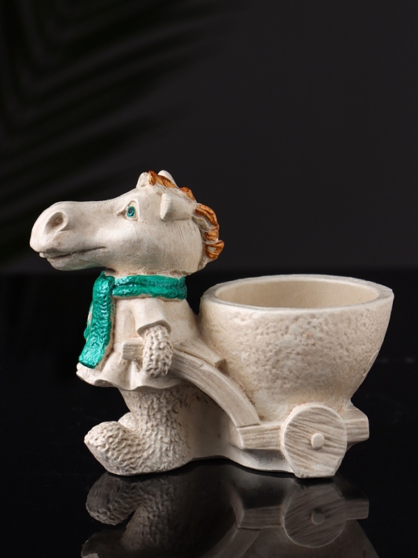 Фигурное Кашпо "Лошадь с тележкой" 10х10х6 см, бежевый