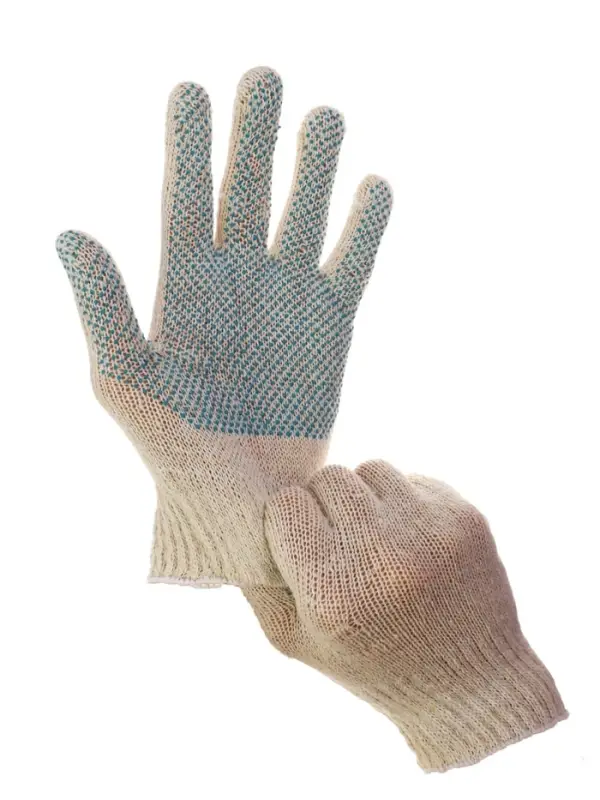 Перчатки рабочие, хб, вязка 7 класс, 3 нити, размер 9, с ПВХ точками, белые