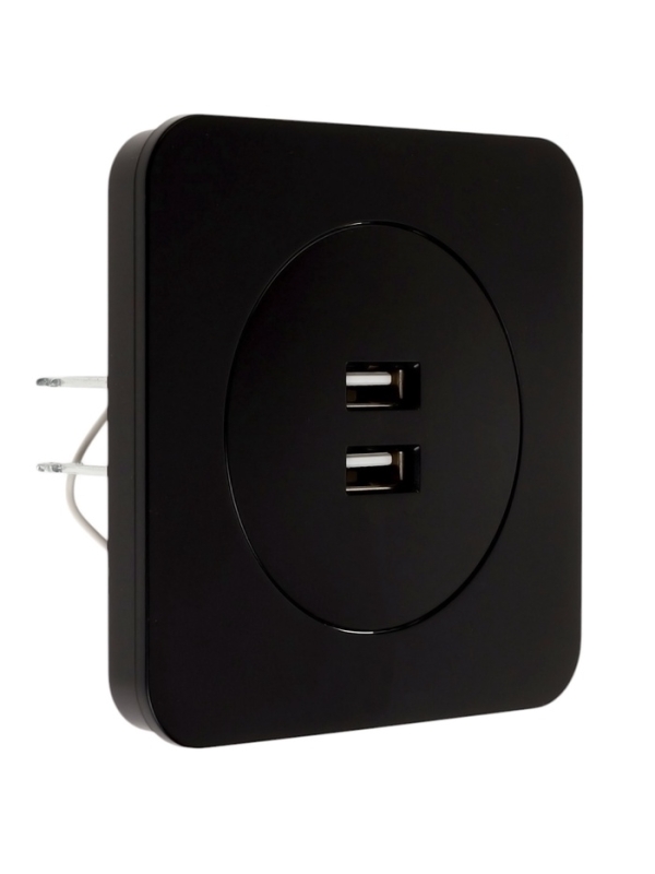 Розетка с 2 USB-A разъёмами, 2.1А, 5В, серия Розетка с 2 USB-A разъёмами, 2.1А, 5В, серия "Circular", 10 А, скрытая, черная
