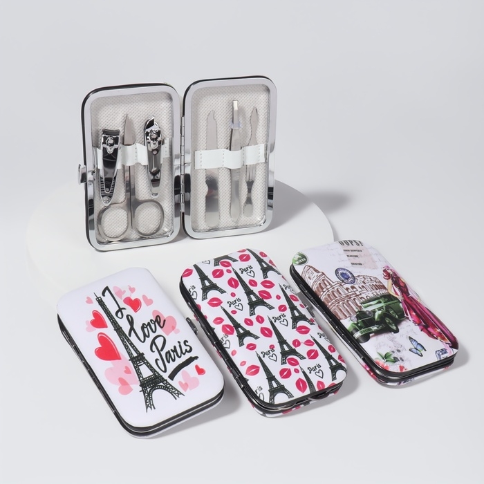 Набор маникюрный «Paris», 6 предметов, в футляре, в PVC - пакете, рисунок МИКС Набор маникюрный «Paris», 6 предметов, в футляре, в PVC - пакете, рисунок МИКС