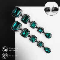 Серьги висячие со стразами «Флюид» малый, цвет бело-изумрудный в чёрном металле, 8,5 см Серьги висячие со стразами «Флюид» малый, цвет бело-изумрудный в чёрном металле, 8,5 см