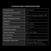 Колонка порт. H-PS1025 черный 40W 2.0 BT 10м 3000mAh