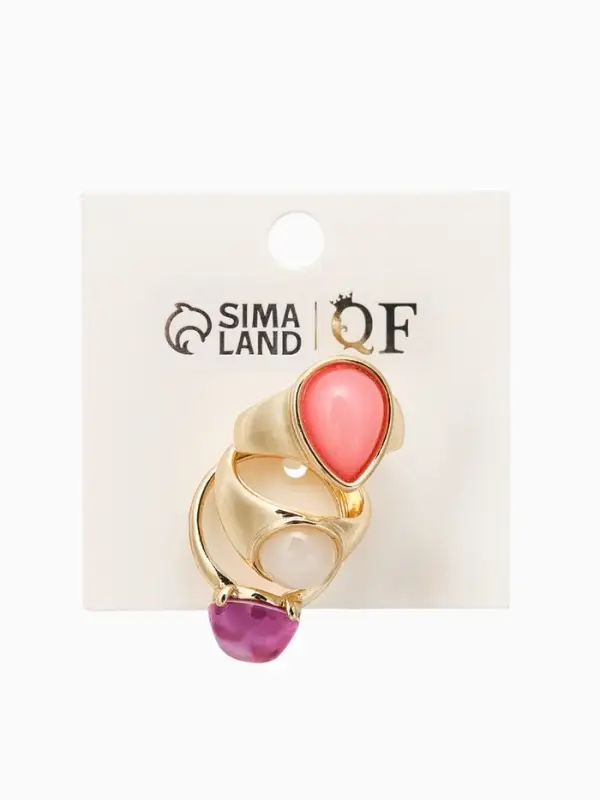 Набор колец 3 шт "Новый стиль" кабашоны, размер МИКС, цвет розовый в золоте