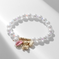 Браслет жемчуг &laquo;Марджери&raquo; ракушка и медведь, цвет розово-белый