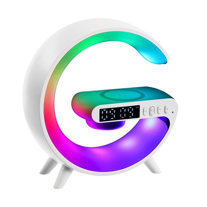 Портативная колонка- ночник G63, 15 Вт колонка, 15 W зарядка, 1800 мАч, подсветка, белая