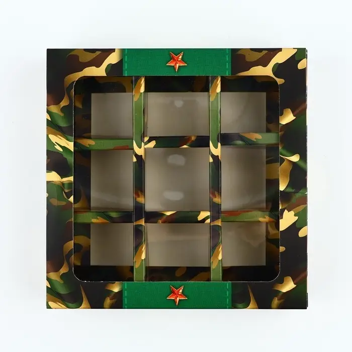 Коробка под 9 конфет с ячейками &laquo;23 февраля&raquo; 14.5 х 14.5 х 3.5 см