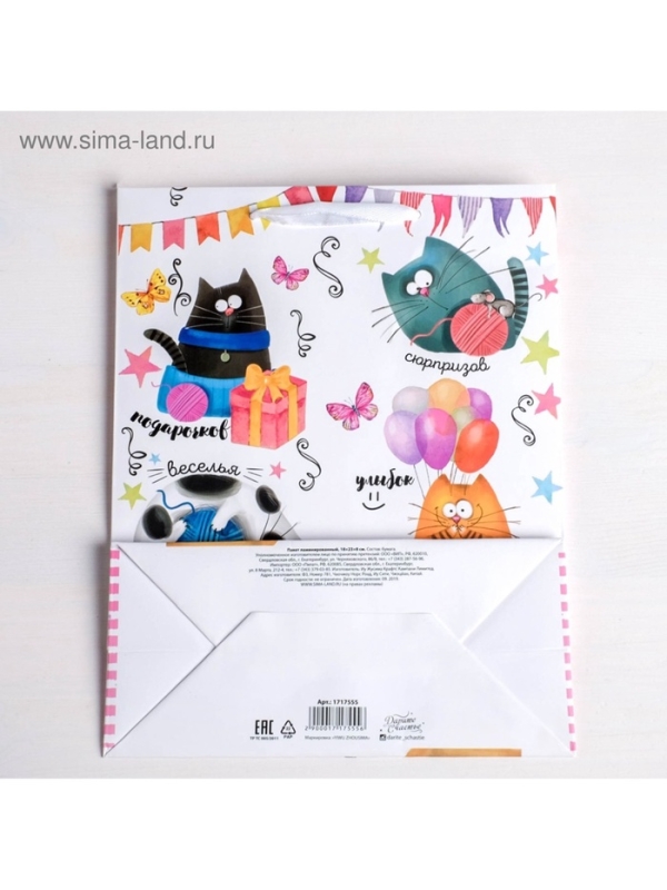 Пакет подарочный ламинированный вертикальный, упаковка, &laquo;Забавные коты&raquo;, ML 23 х 27 х 11.5 см
