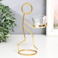 Подсвечник металл, стекло на 1 свечу "Человечек" d-4,5 см золото 7,5х7,5х18,5 см