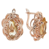 Серьги со стразами «Эдель» овал с камнем, цвет светло-коричневый в золоте Серьги со стразами «Эдель» овал с камнем, цвет светло-коричневый в золоте