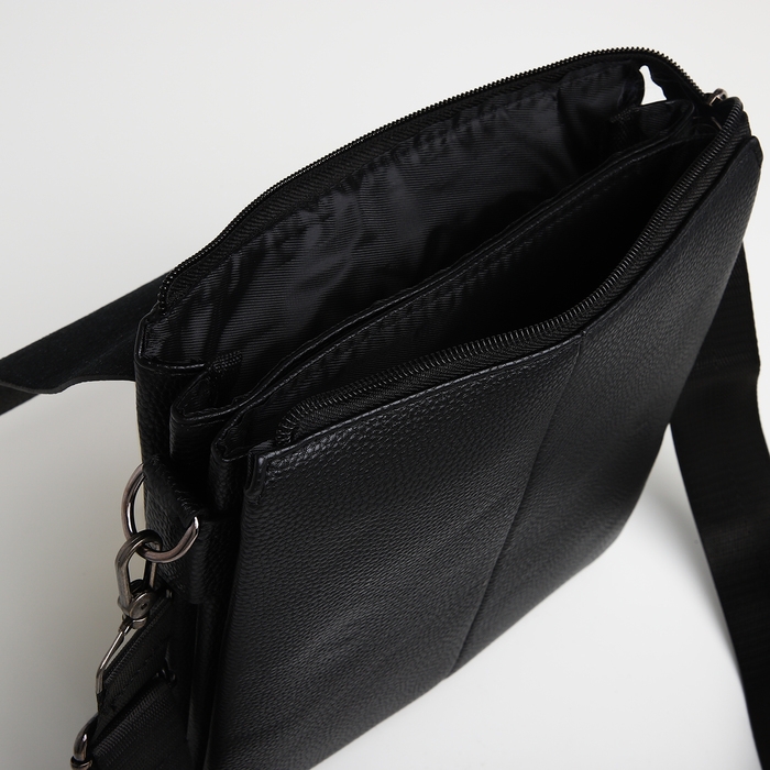 Сумка мужская через плечо TEXTURA, наружный карман, цвет чёрный Сумка мужская через плечо TEXTURA, наружный карман, цвет чёрный