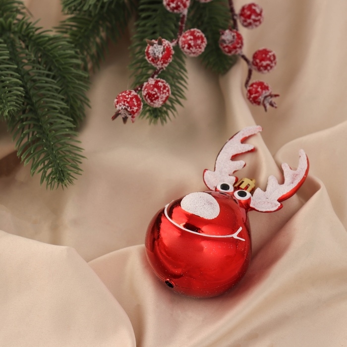 Украшение ёлочное "Улыбчивый олень" (набор 2 шт) 10х5 см, красный