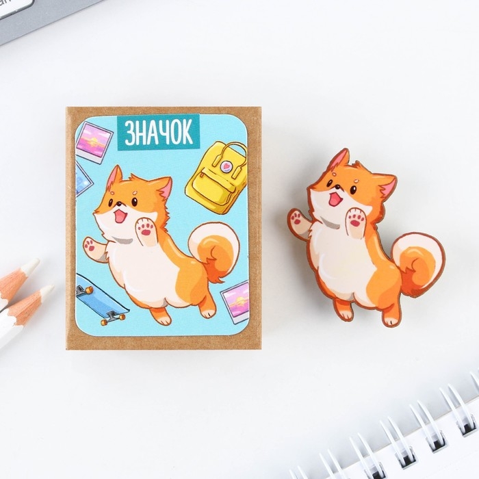 Значок деревянный &laquo;Песик&raquo;, 3,4 х 3,5 см