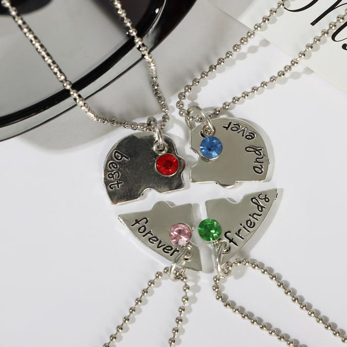 Кулоны &laquo;Неразлучники&raquo; фантастическая четвёрка, цветные в серебре, 45 см