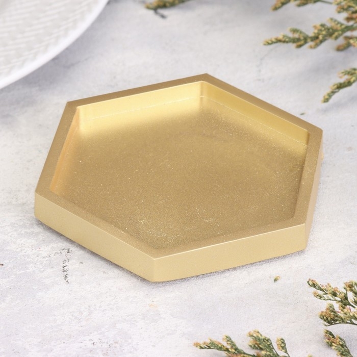 Подсвечник "Шестигранник. Мрамор" из гипса,9,7х11,3х1см,золото