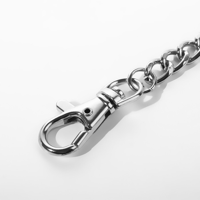 Кольцо для брелока на цепочке, с карабином, d = 28 мм, 39 см, цвет серебряный