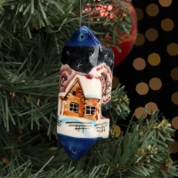 Ёлочная игрушка "Конфета зима ночь синяя", авторская роспись, 10 см,  фарфор