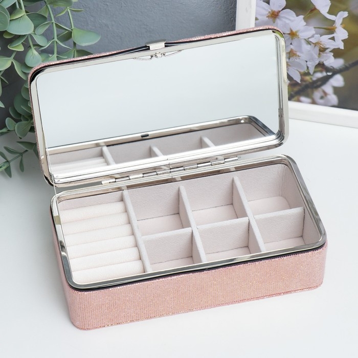 Шкатулка кожзам для украшений "Мелкие квадратики. Розовый" 6х9,8х18,5 см