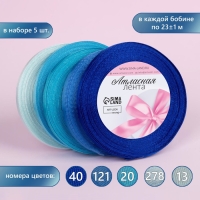 Набор атласных лент, 5 шт, размер 1 ленты: 6 мм &times; 23 &plusmn; 1 м, цвет синий спектр