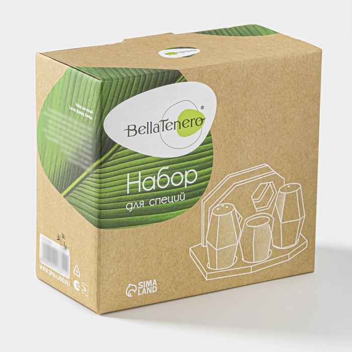 Набор для специй на деревянной подставке BellaTenero, 4 предмета: солонка 75 мл, перечница 75 мл, салфетница, ёмкость для зубочисток, цвет белый Набор для специй на деревянной подставке BellaTenero, 4 предмета: солонка 75 мл, перечница 75 мл, салфетница, ёмкость для зубочисток, цвет белый