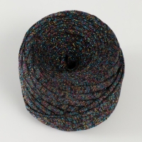 Трикотажная пряжа "Риббон" с люрексом 85м/170&plusmn;5 гр (Черный, люрекс: Радуга)