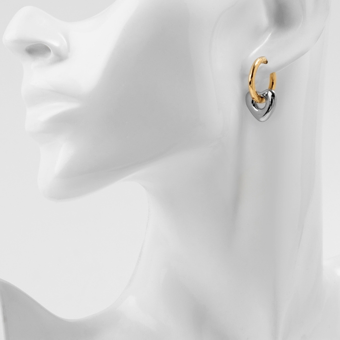 Серьги со съёмным элементом &laquo;Трансформер&raquo; сердце, цвет золото с серебром