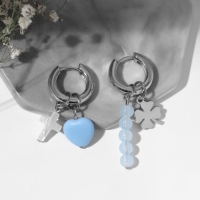 Серьги со съёмным элементом &laquo;Трансформер&raquo; крестик, цвет бело-голубой в серебре