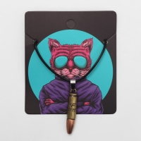 Кулон на шнурке &laquo;Кот в очках&raquo; пуля, цвет чернёное золото на чёрном шнурке, 47 см